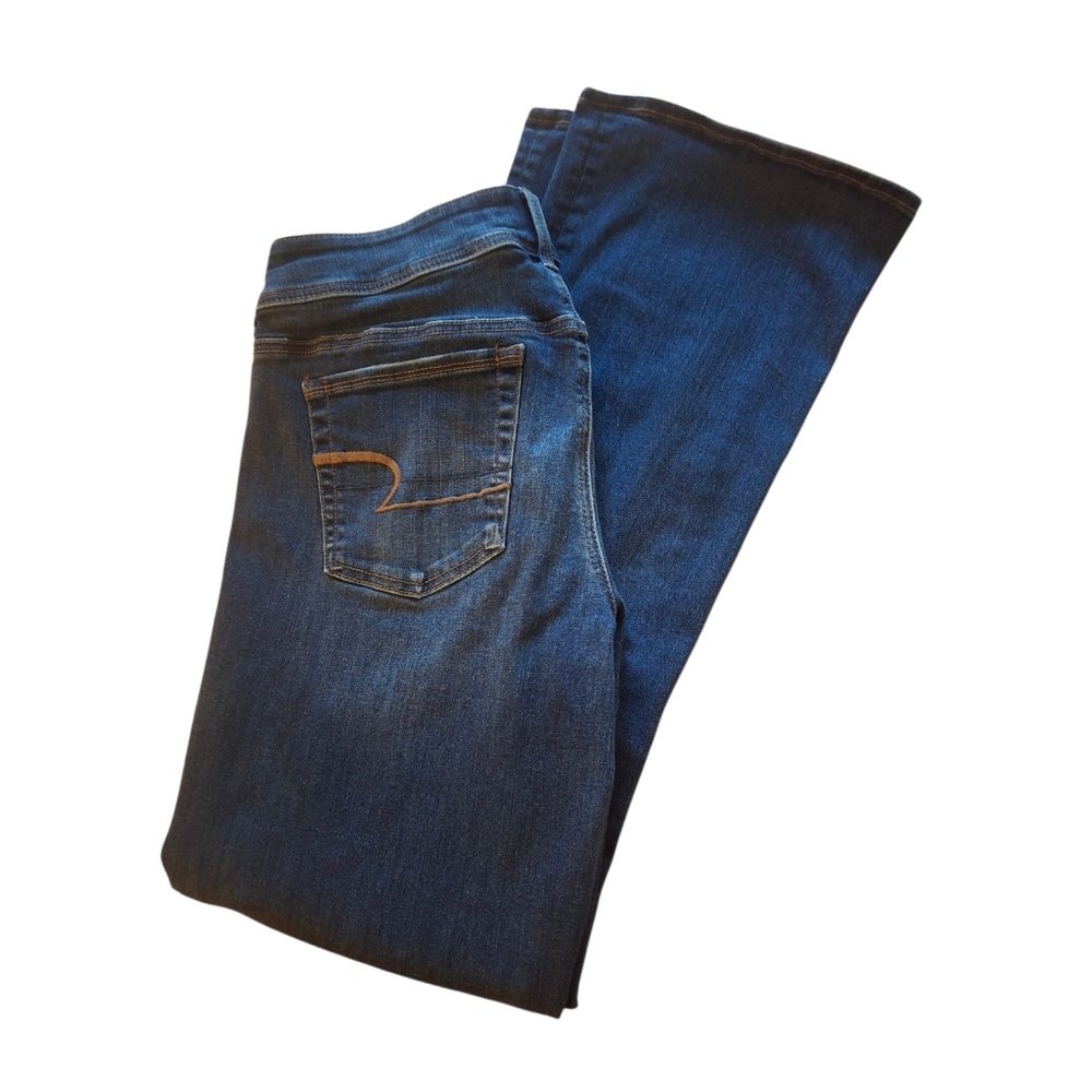 AE American Eagle Super Stretch Kick Boot Cut Blue Denim Jeans Size: 14R